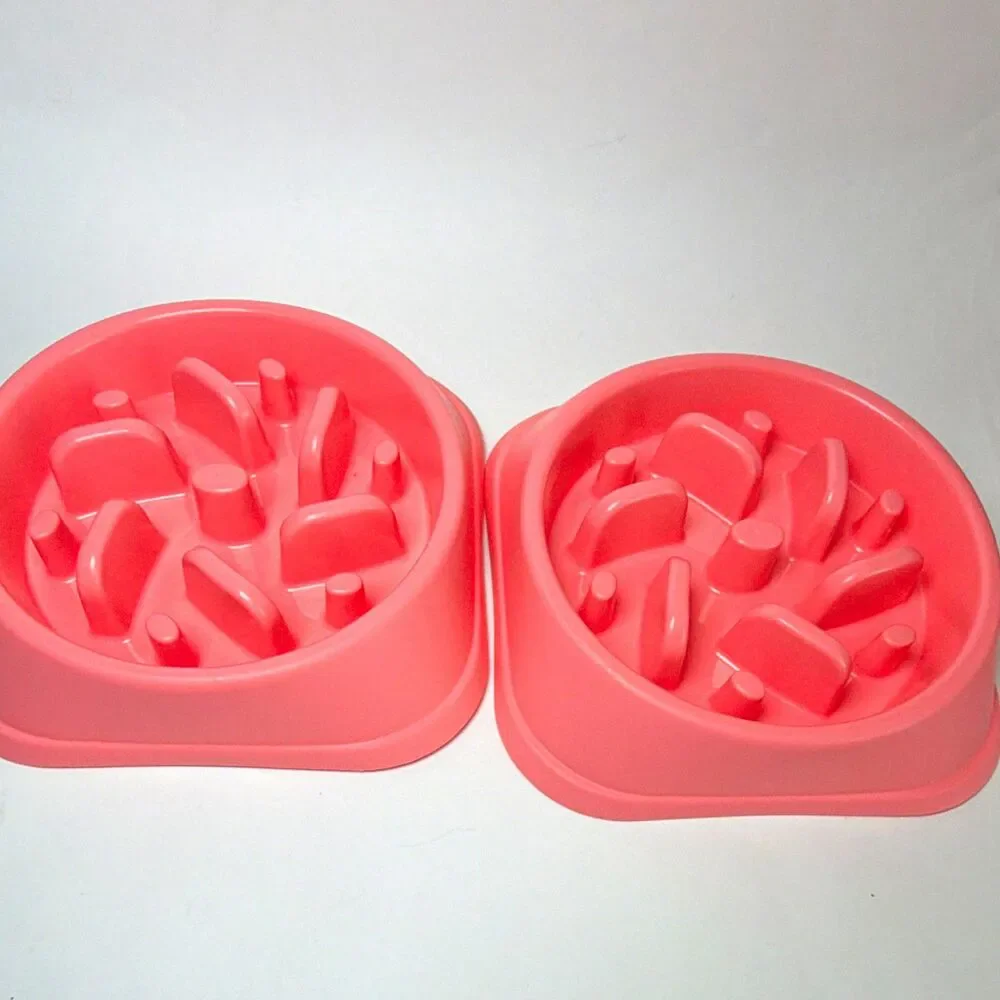 2 Pink Plastic Slow Feeder Dog Bowl Puzzle Feeder Dish